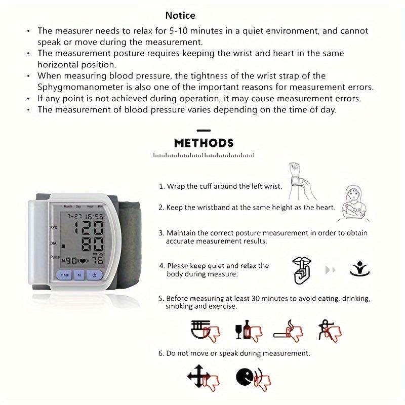 CHANG KUN Automatic Digital Sphygmomanometer with Large LCD Display, Adjustable Cuff, and Heart Rate Monitor - Battery-Powered Wrist Blood Pressure Monitor for Adults, Medical Use, Sphygmomanometer Blood Pressure Monitor, Clinical Quality, Reliable