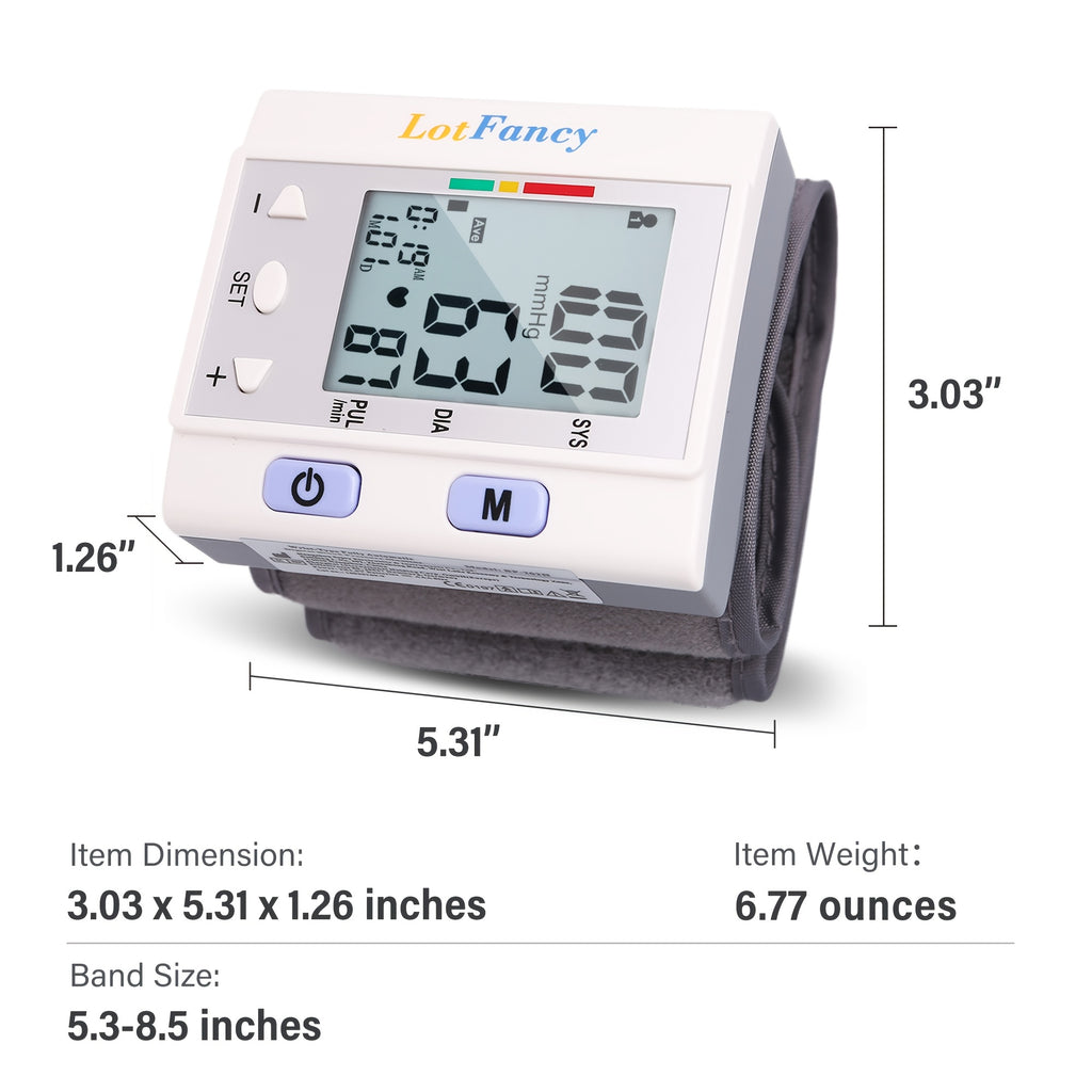 Wrist Blood Pressure Monitor, BP Cuff, Automatic Digital Blood Pressure Machine, BP Monitor, 5.3"-8.5", 4 Users, 120 Memory, Large Screen
