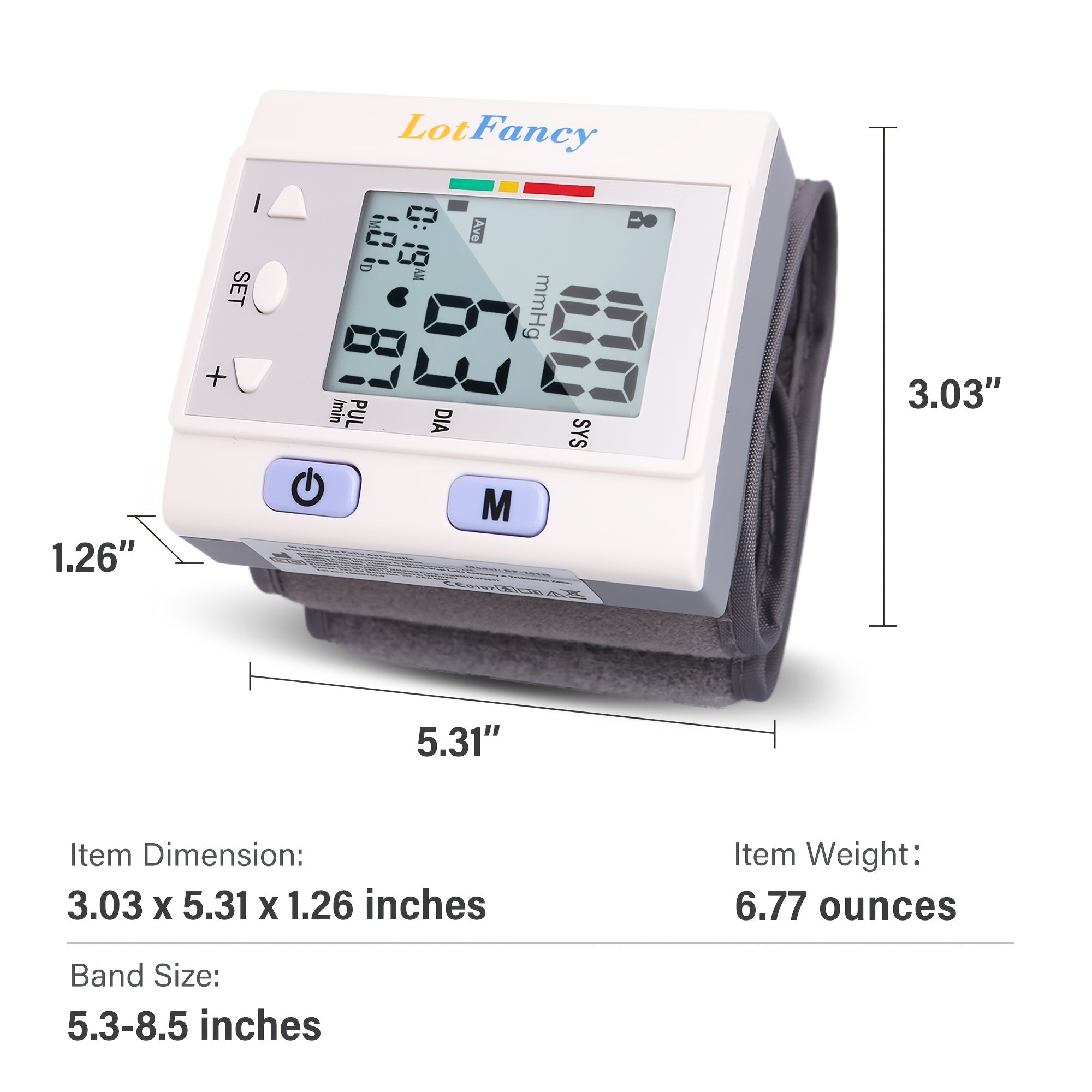 Wrist Blood Pressure Monitor, BP Cuff, Automatic Digital Blood Pressure Machine, BP Monitor, 5.3"-8.5", 4 Users, 120 Memory, Large Screen