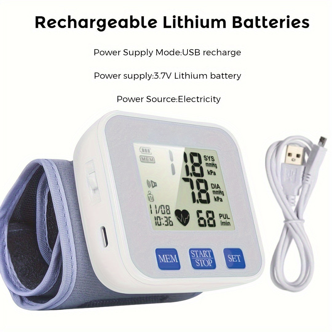 1pc CHANGKUN Rechargeable Automatic Wrist Blood Pressure Monitor - Digital Sphygmomanometer with Voice, Large LCD Display, Adjustable Cuff & USB Charging for Adults, Fitness Tracker | Sleek Wrist Device | Clear LCD Display, Blood Pressure Wrist Monitor