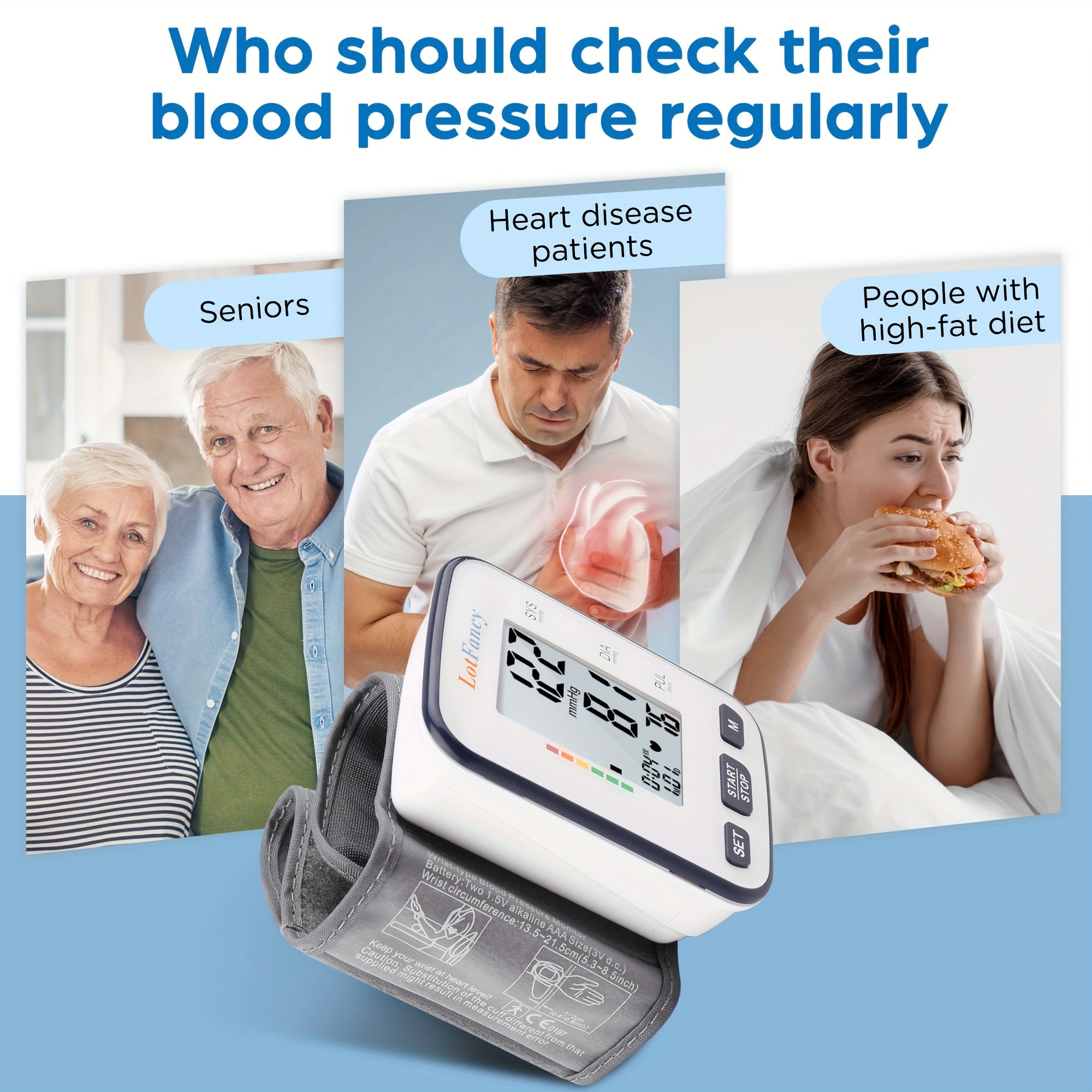 Automatic Digital Wrist Blood Pressure Monitor with Large LCD Display & Adjustable Cuff - Accurate, Quick Response, Easy to Use for Adults, 36V or Below, Battery Operated (Batteries Not Included), Blood Pressure Monitor for Adults, Health Monitoring,