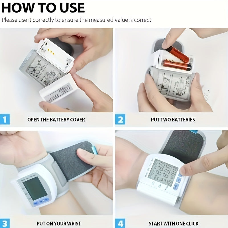CHANGKUN Premium Automatic Wrist Blood Pressure Monitor - A Digital Sphygmomanometer with a Large LCD Display, an Adjustable Wrist Strap, And a Durable PP Storage Box. It Is Battery-Operated And Has The Functions of Easily Readable Heart Rate And Mem