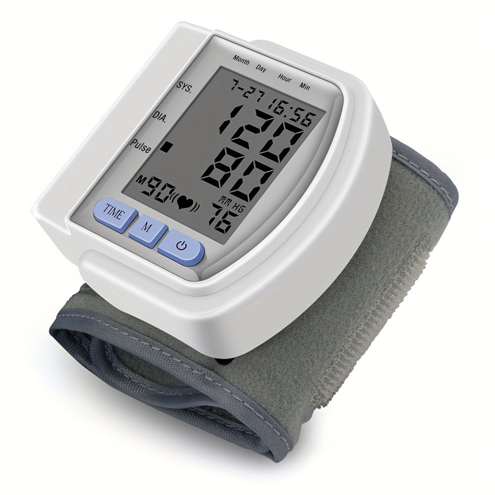 Wrist Blood Pressure Monitor - A Digital Sphygmomanometer with a Large LCD Display, an Adjustable Wrist Strap, And a Durable PP Storage Box, It Is Battery-Operated And Has The Functions of Easily Readable Heart Rate And Mem