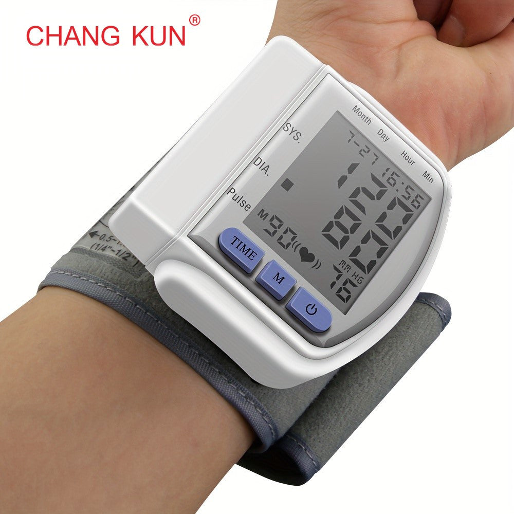 Wrist Blood Pressure Monitor - A Digital Sphygmomanometer with a Large LCD Display, an Adjustable Wrist Strap, And a Durable PP Storage Box, It Is Battery-Operated And Has The Functions of Easily Readable Heart Rate And Mem
