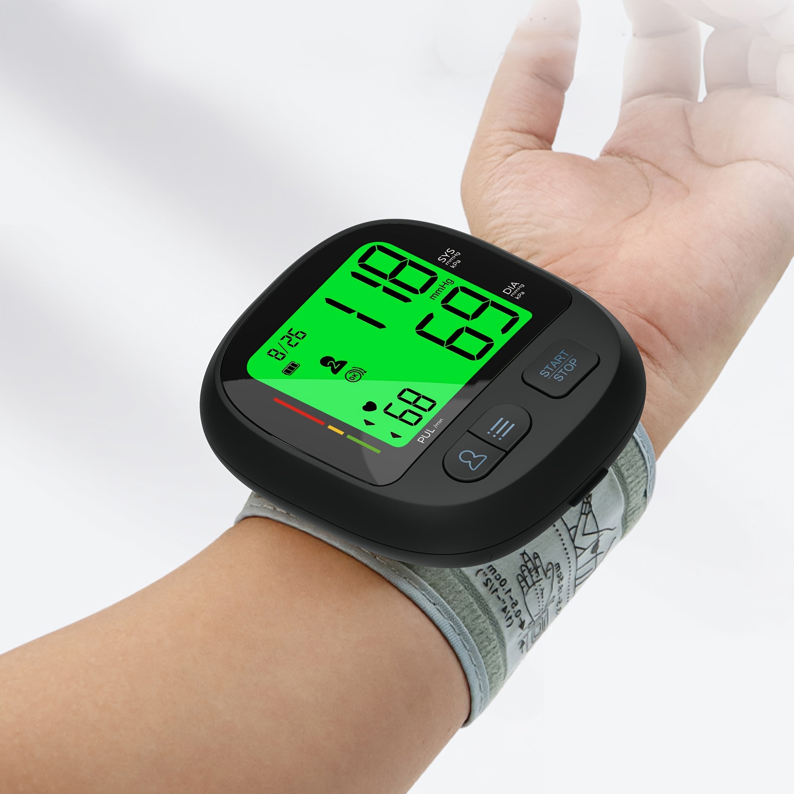 Digital Wrist Blood Pressure Monitor With Automatic Cuff, Featuring 240 Memory Storage Capacity, Equipped With A Large Backlit LCD Display, Black Device Comes With An Adjustable Comfort-fit Grey Cuff, Batteries Not Included.