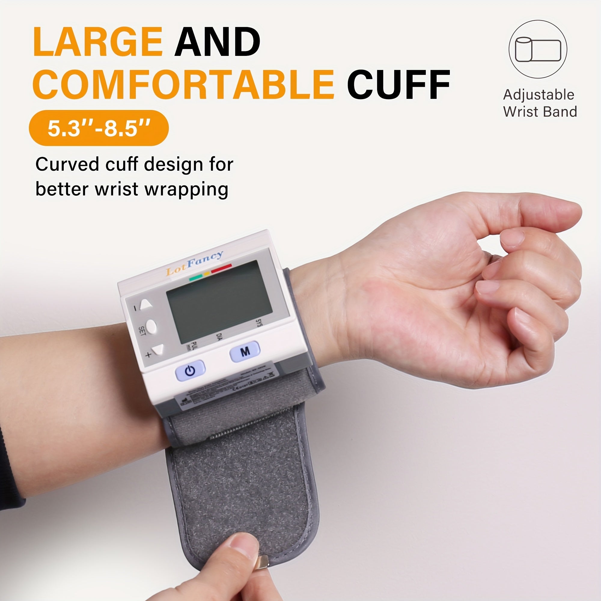 Wrist Blood Pressure Monitor, BP Cuff, Automatic Digital Blood Pressure Machine, BP Monitor, 5.3"-8.5", 4 Users, 120 Memory, Large Screen