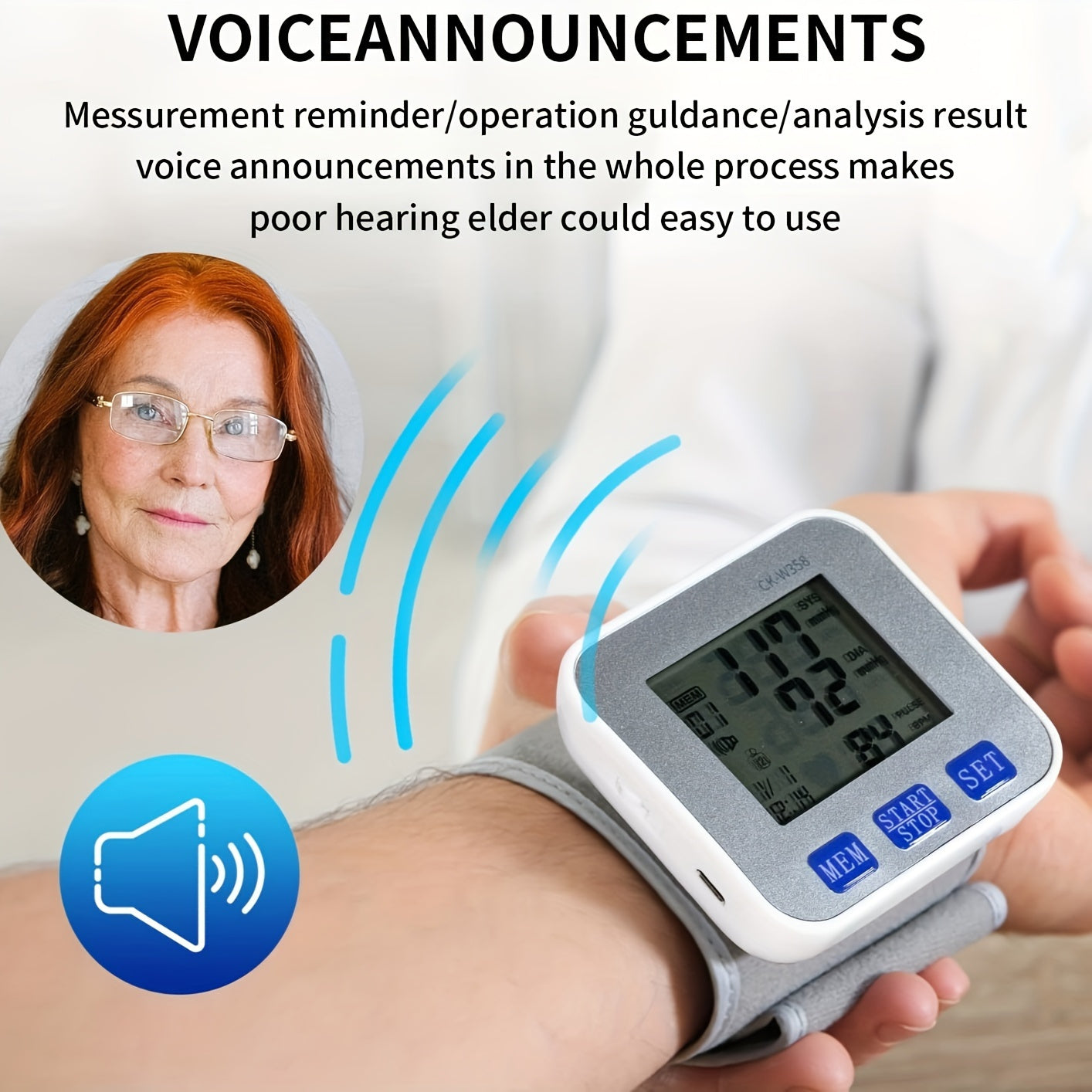 1pc CHANGKUN Rechargeable Automatic Wrist Blood Pressure Monitor - Digital Sphygmomanometer with Voice, Large LCD Display, Adjustable Cuff & USB Charging for Adults, Fitness Tracker | Sleek Wrist Device | Clear LCD Display, Blood Pressure Wrist Monitor