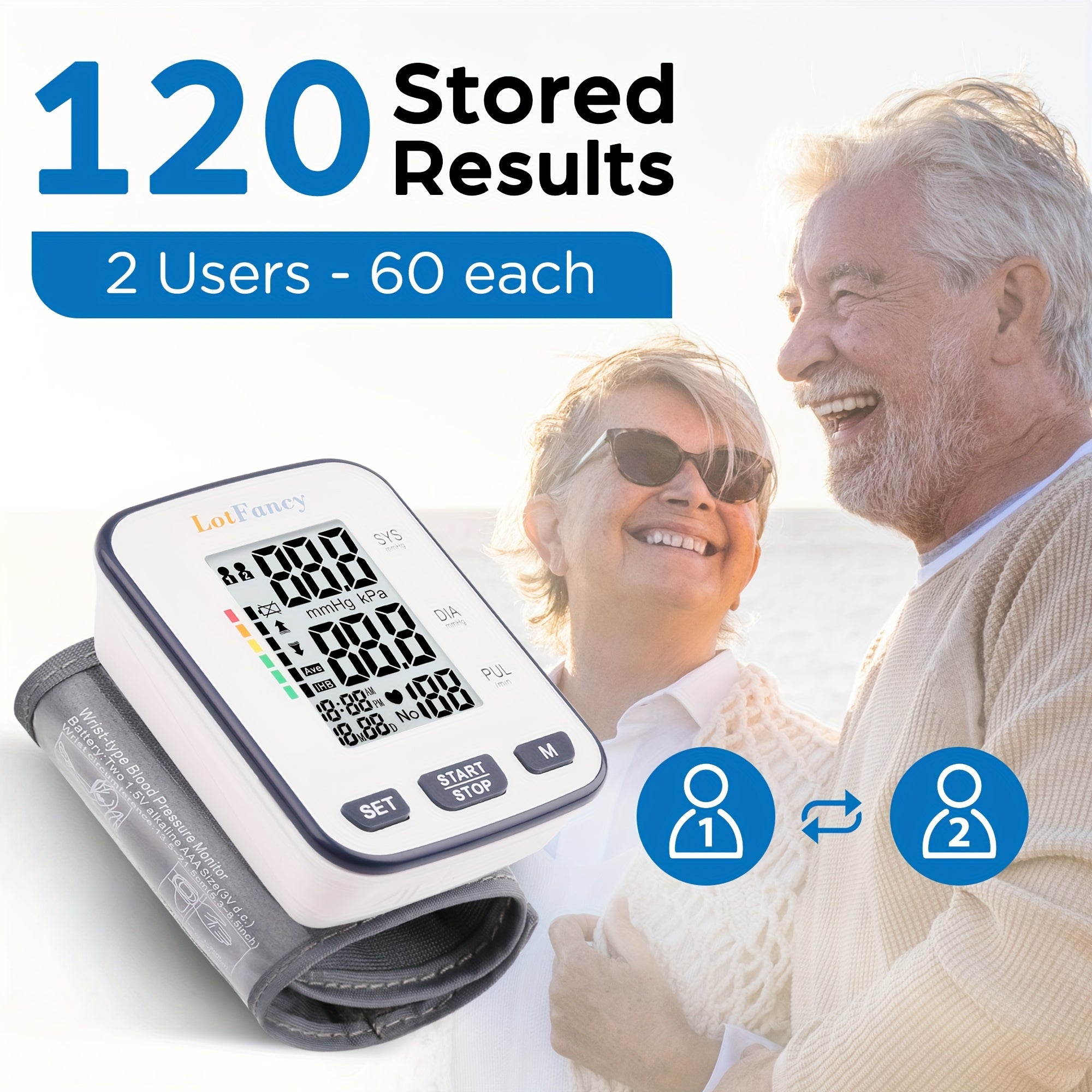 Automatic Digital Wrist Blood Pressure Monitor with Large LCD Display & Adjustable Cuff - Accurate, Quick Response, Easy to Use for Adults, 36V or Below, Battery Operated (Batteries Not Included), Blood Pressure Monitor for Adults, Health Monitoring,