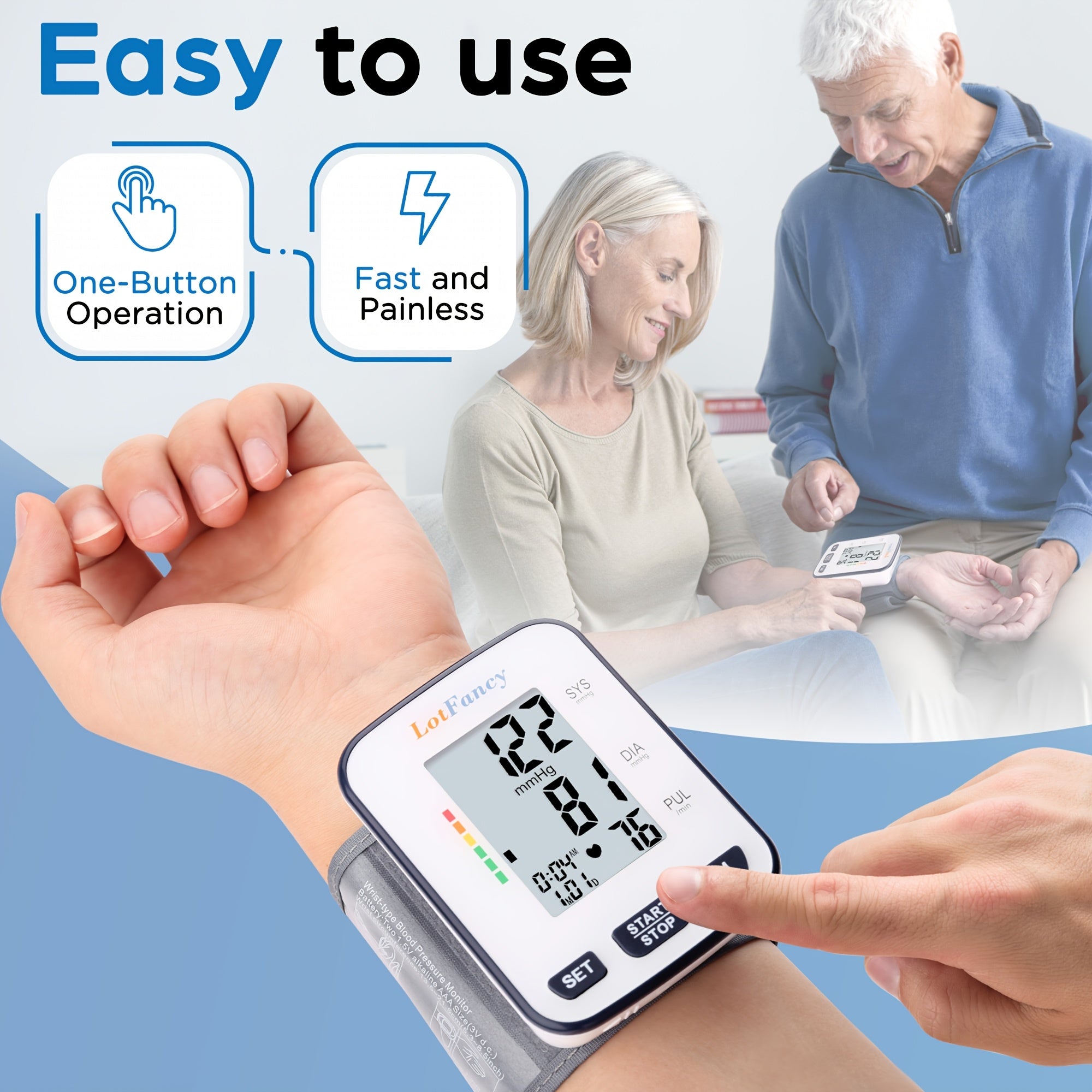 Automatic Digital Wrist Blood Pressure Monitor with Large LCD Display & Adjustable Cuff - Accurate, Quick Response, Easy to Use for Adults, 36V or Below, Battery Operated (Batteries Not Included), Blood Pressure Monitor for Adults, Health Monitoring,