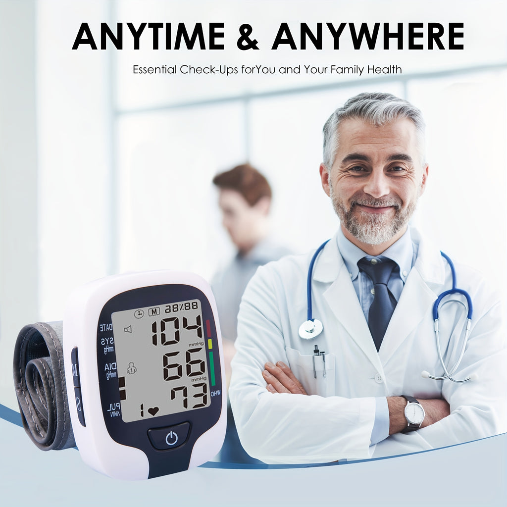 Easy-to-use Wrist Blood Pressure Monitor - LCD Display, Adjustable Cuffs, Arrhythmia And Hypertension Monitor, Clear Voice Broadcast And Easy-to-Read LCD Screen to Show Your Blood Pressure. Battery Powered (Battery Not Included)