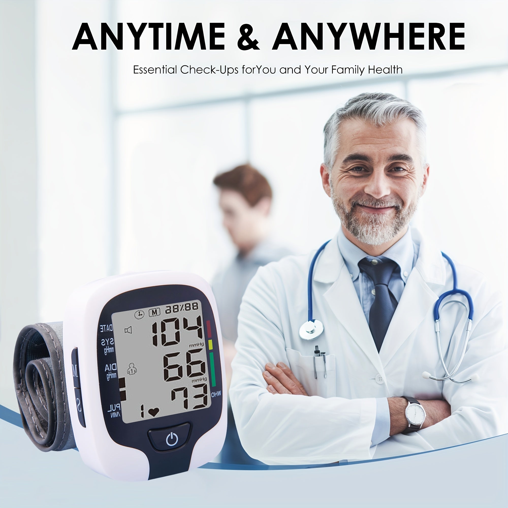 Easy-to-use Wrist Blood Pressure Monitor - LCD Display, Adjustable Cuffs, Arrhythmia And Hypertension Monitor, Clear Voice Broadcast And Easy-to-Read LCD Screen to Show Your Blood Pressure. Battery Powered (Battery Not Included)