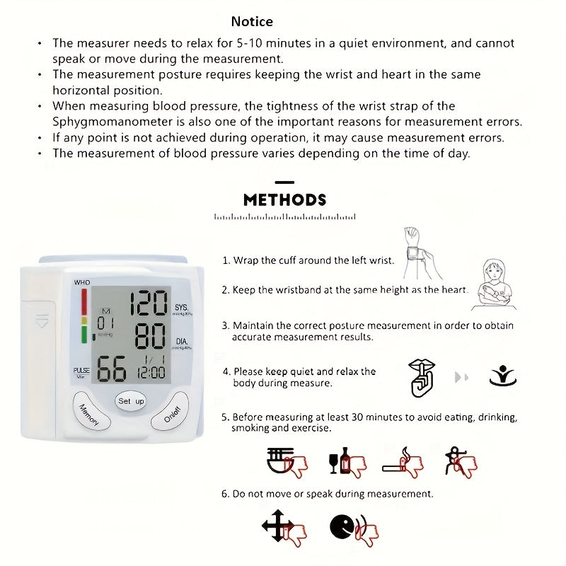 2pcs CHANG KUN Automatic Digital Wrist Blood Pressure Monitor with Adjustable Cuff & Heart Rate Monitor - WHO Accuracy Certified, Portable Design, Easy to Use for Home Health Management (CK-101S), Blood Pressure Monitor for Home, Userfriendly Interface,