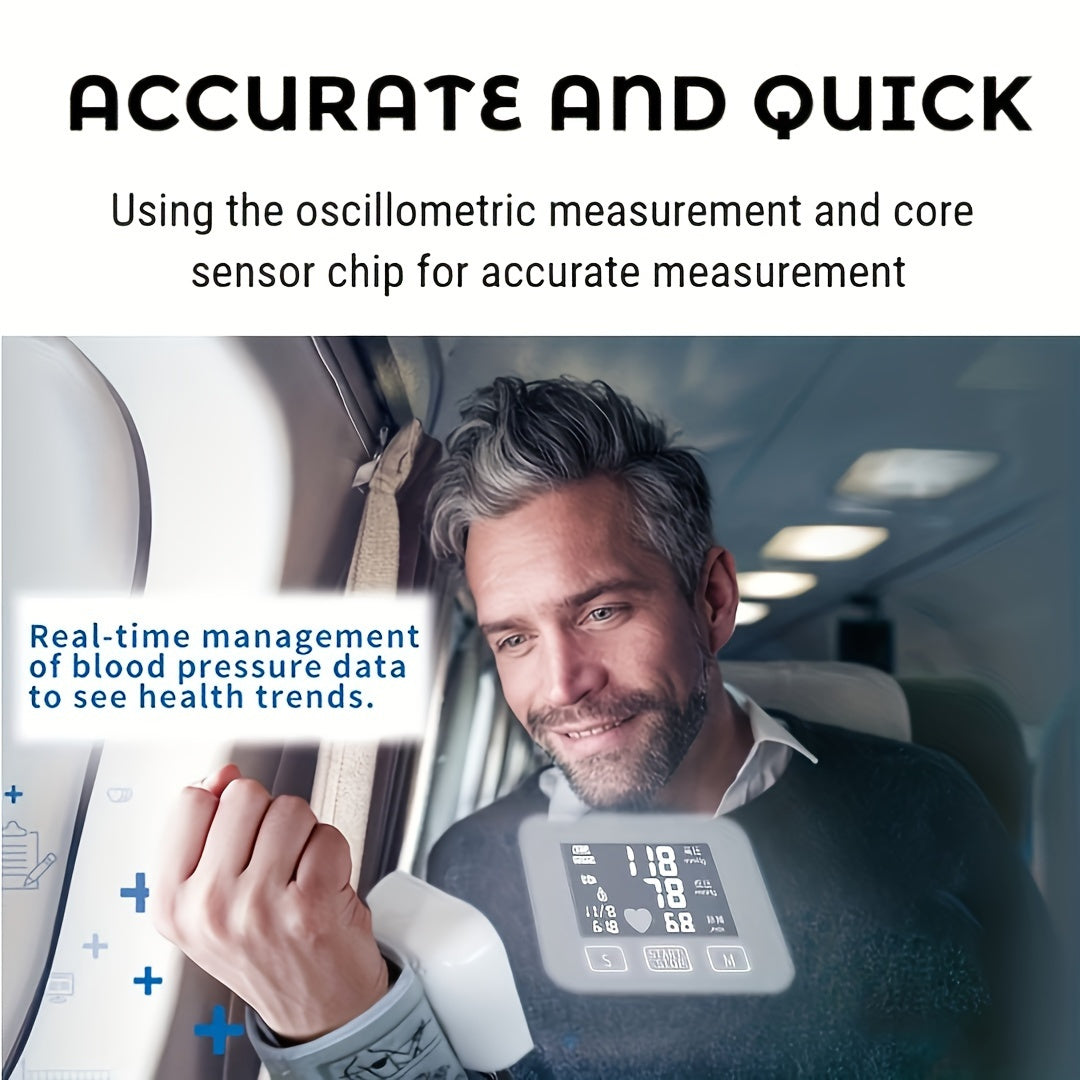 1pc CHANGKUN Rechargeable Automatic Wrist Blood Pressure Monitor - Digital Sphygmomanometer with Voice, Large LCD Display, Adjustable Cuff & USB Charging for Adults, Fitness Tracker | Sleek Wrist Device | Clear LCD Display, Blood Pressure Wrist Monitor