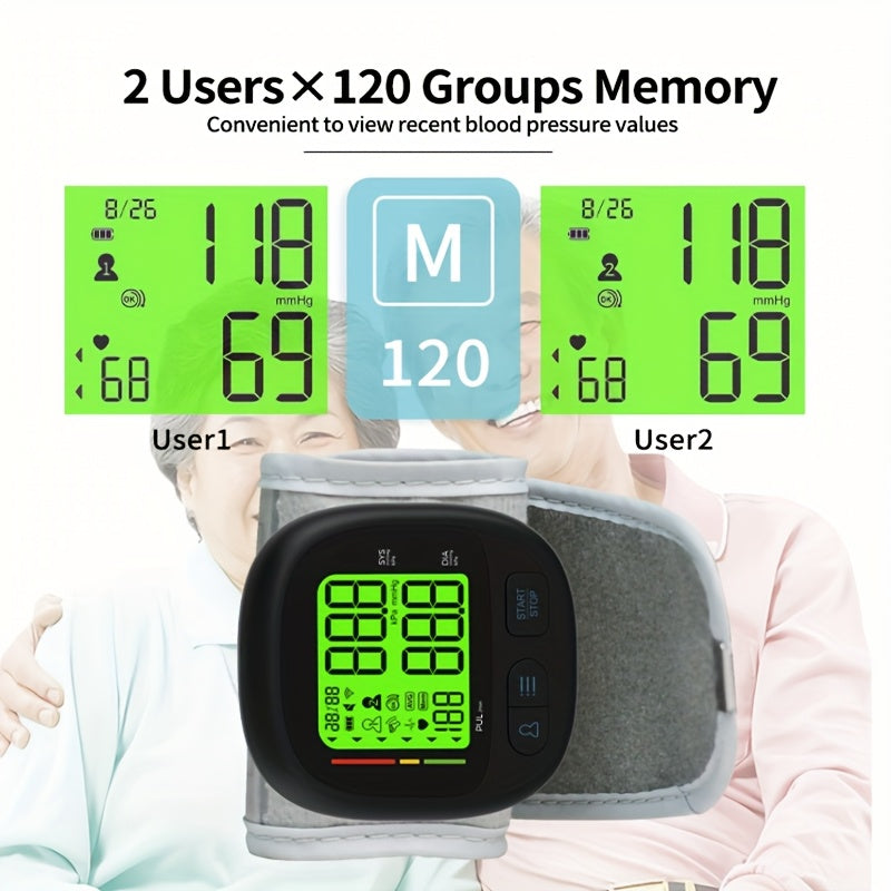 Digital Wrist Blood Pressure Monitor With Automatic Cuff, Featuring 240 Memory Storage Capacity, Equipped With A Large Backlit LCD Display, Black Device Comes With An Adjustable Comfort-fit Grey Cuff, Batteries Not Included.