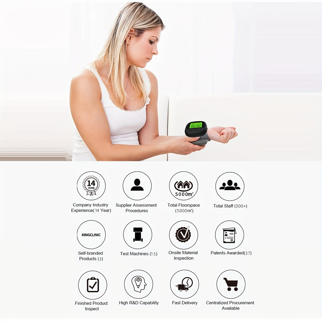 Digital Wrist Blood Pressure Monitor With Automatic Cuff, Featuring 240 Memory Storage Capacity, Equipped With A Large Backlit LCD Display, Black Device Comes With An Adjustable Comfort-fit Grey Cuff, Batteries Not Included.