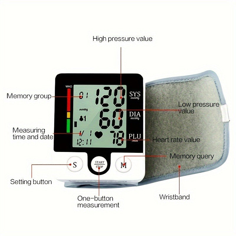 CHANGKUN Digital Wrist Blood Pressure Monitor for Adults - Automatic Sphygmomanometer with Heart Rate, Adjustable Cuff & Memory Storage (2 AAA Batteries Not Included), Medical Wrist Device | Userfriendly Design | Easy Button Interface, Blood Pressure