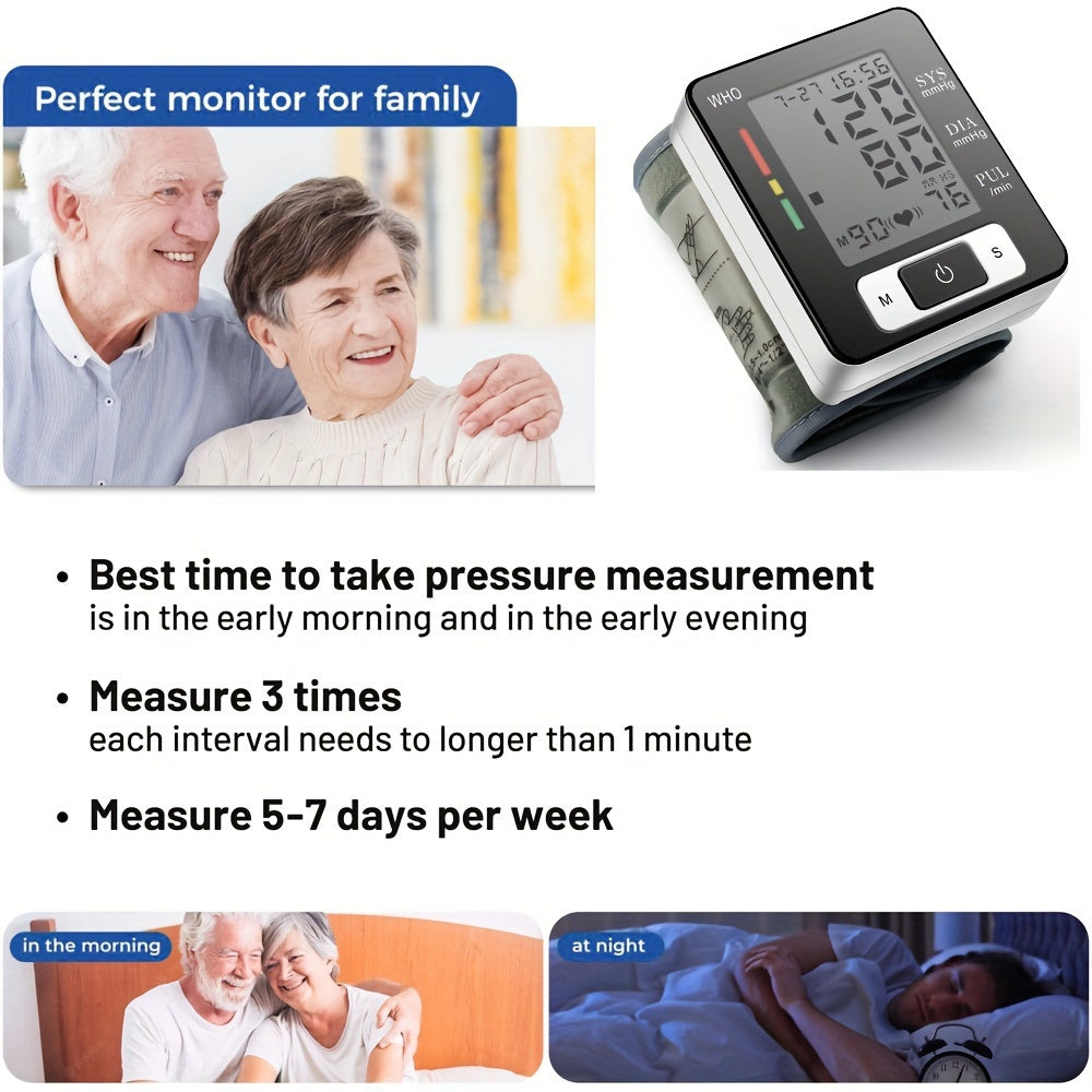 CHANGKUN Automatic Wrist Blood Pressure Monitor - Digital Sphygmomanometer With Heart Rate and Adjustable Cuff