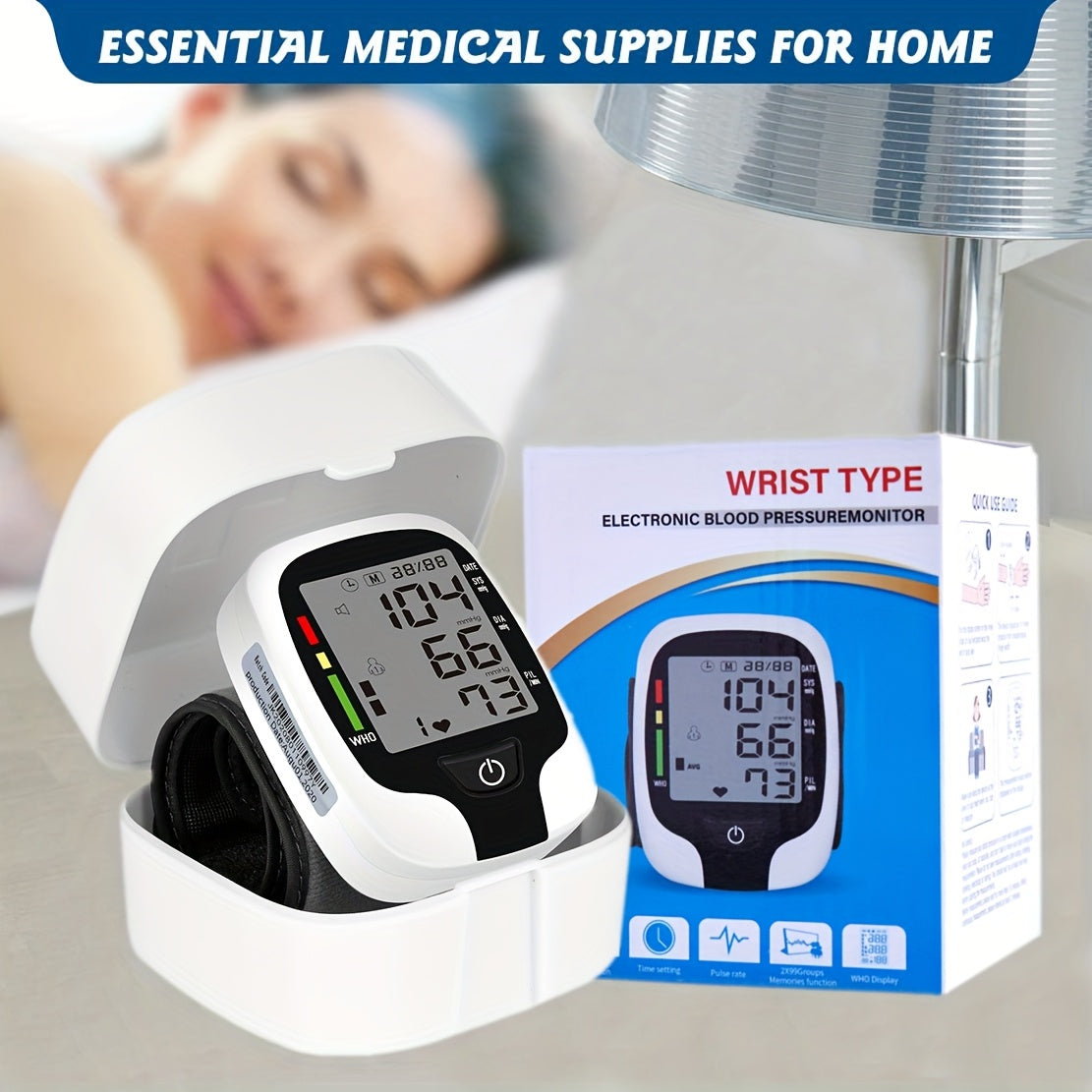Easy-to-use Wrist Blood Pressure Monitor - LCD Display, Adjustable Cuffs, Arrhythmia And Hypertension Monitor, Clear Voice Broadcast And Easy-to-Read LCD Screen to Show Your Blood Pressure. Battery Powered (Battery Not Included)