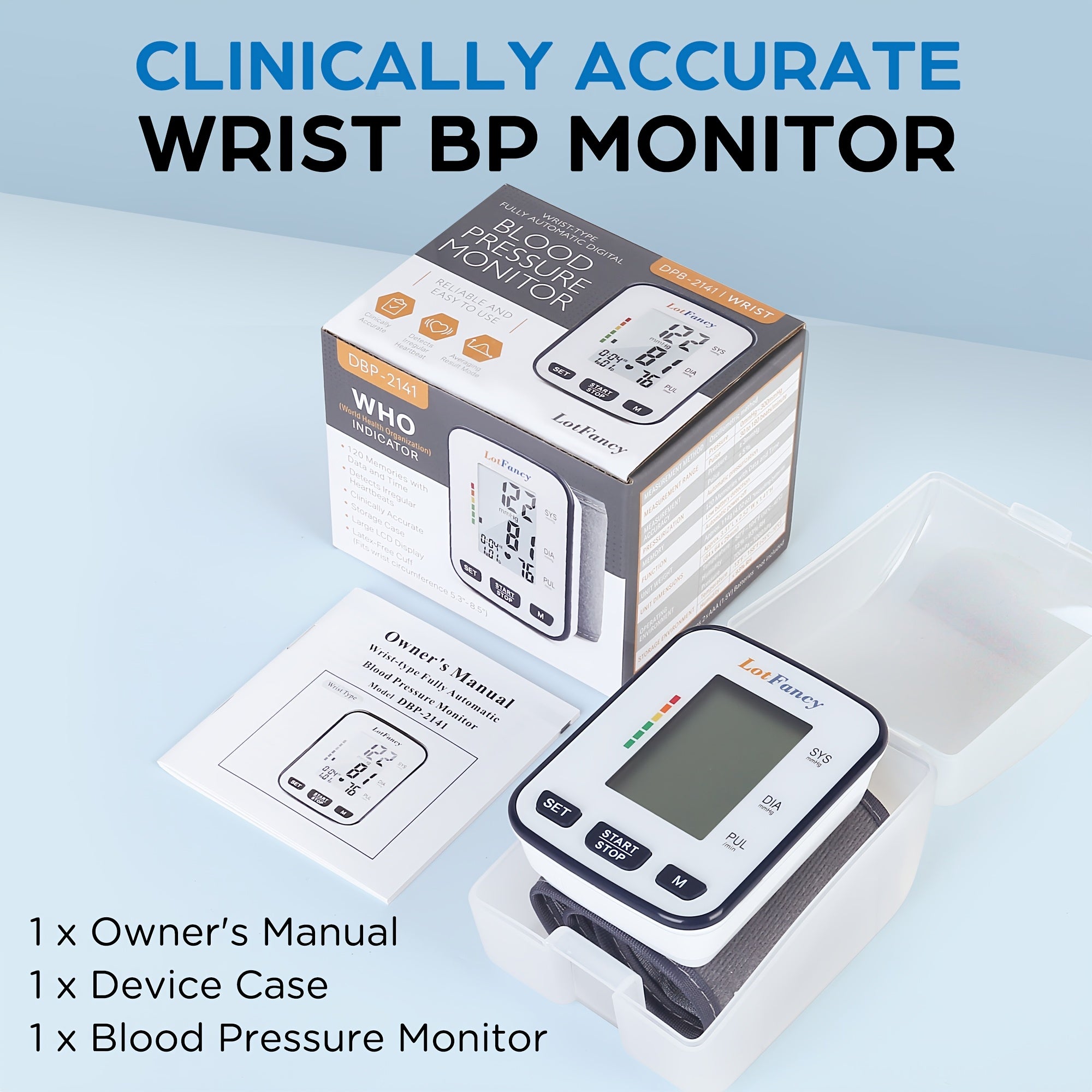Automatic Digital Wrist Blood Pressure Monitor with Large LCD Display & Adjustable Cuff - Accurate, Quick Response, Easy to Use for Adults, 36V or Below, Battery Operated (Batteries Not Included), Blood Pressure Monitor for Adults, Health Monitoring,