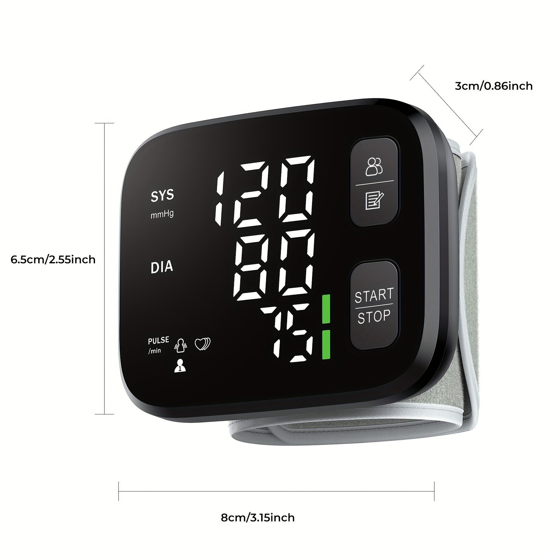 Blood Pressure Machine for Adults Portable Wrist Blood Pressure Monitor with LED Backlit Display, Dual User Memory (240 Readings), One-Touch Operation, Adjustable Cuff for Fits 4.9"-8.5", Battery Operated, Battery Not Included.