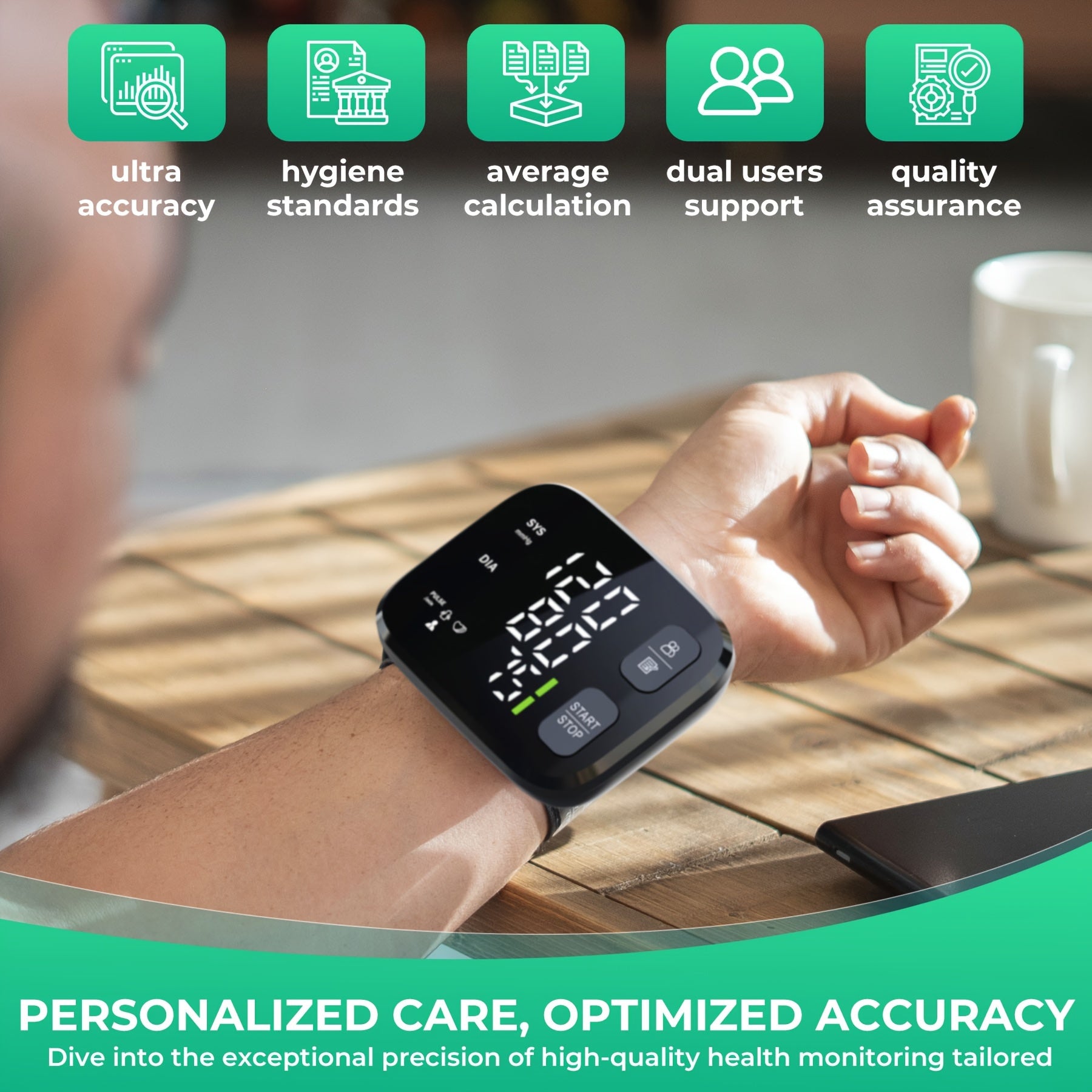 Blood Pressure Machine for Adults Portable Wrist Blood Pressure Monitor with LED Backlit Display, Dual User Memory (240 Readings), One-Touch Operation, Adjustable Cuff for Fits 4.9"-8.5", Battery Operated, Battery Not Included.