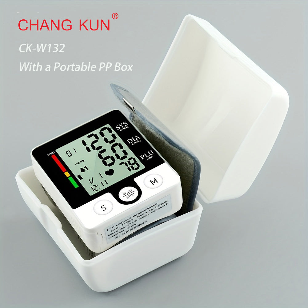 CHANGKUN Automatic Wrist Blood Pressure Monitor with Carrying Case - Digital Sphygmomanometer, Heart Rate & Adjustable Cuff, Battery-Powered (Batteries Not Included), Ergonomic Design for Home/Travel, Professional Medical Use, Travel Health Tool, Modern