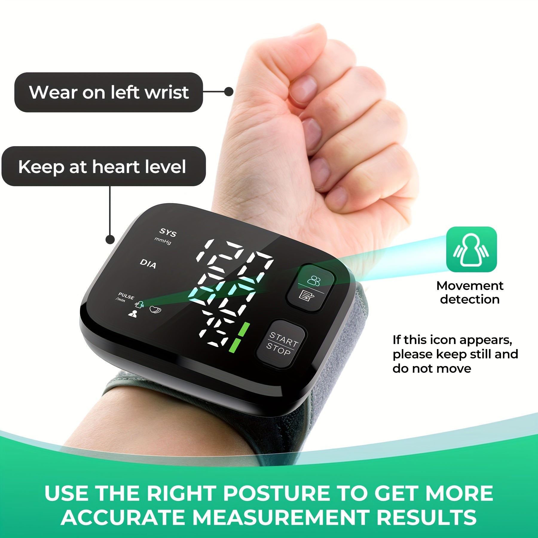 Blood Pressure Machine for Adults Portable Wrist Blood Pressure Monitor with LED Backlit Display, Dual User Memory (240 Readings), One-Touch Operation, Adjustable Cuff for Fits 4.9"-8.5", Battery Operated, Battery Not Included.