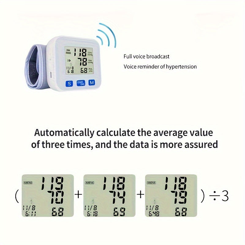 1pc CHANGKUN Rechargeable Automatic Wrist Blood Pressure Monitor - Digital Sphygmomanometer with Voice, Large LCD Display, Adjustable Cuff & USB Charging for Adults, Fitness Tracker | Sleek Wrist Device | Clear LCD Display, Blood Pressure Wrist Monitor