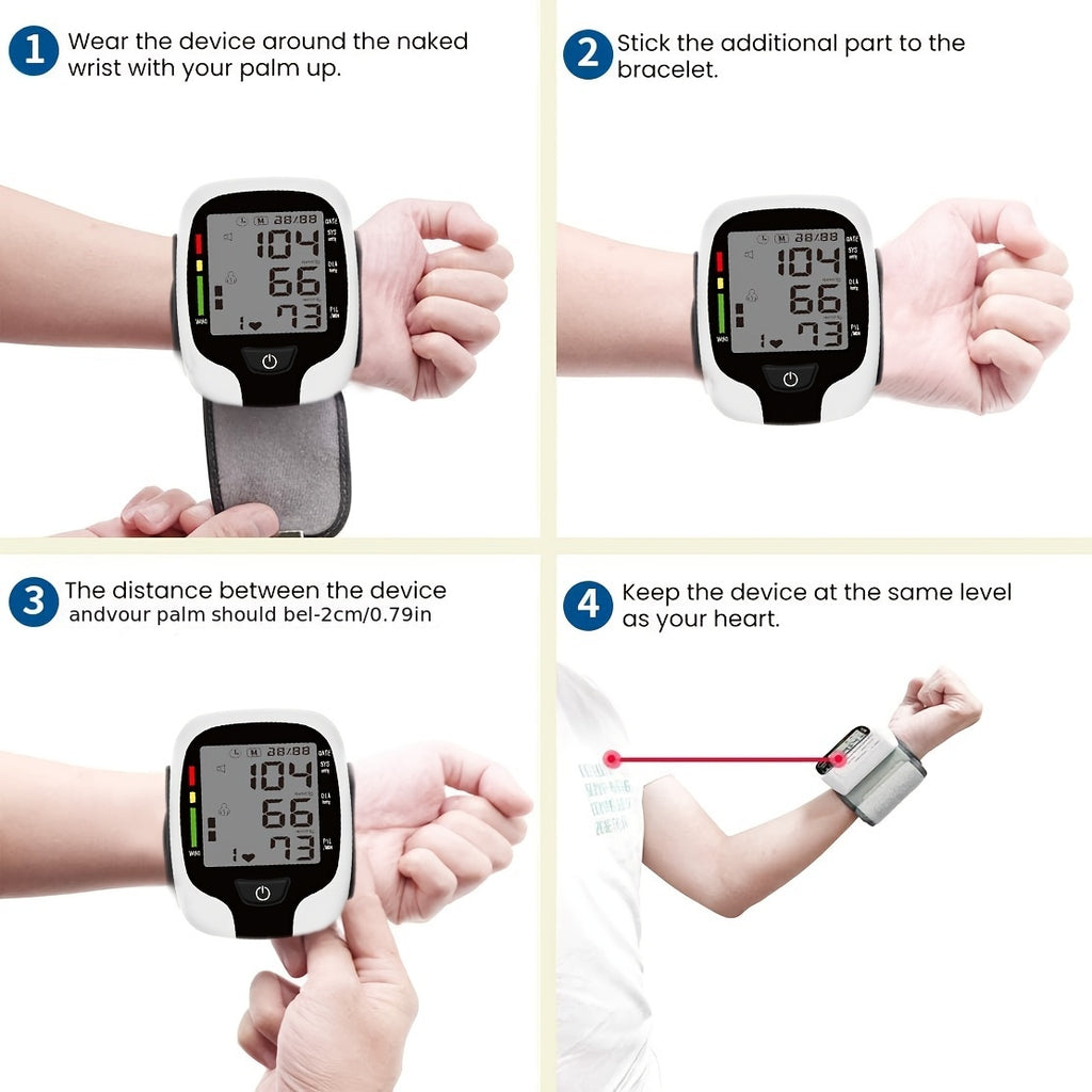 Easy-to-use Wrist Blood Pressure Monitor - LCD Display, Adjustable Cuffs, Arrhythmia And Hypertension Monitor, Clear Voice Broadcast And Easy-to-Read LCD Screen to Show Your Blood Pressure. Battery Powered (Battery Not Included)