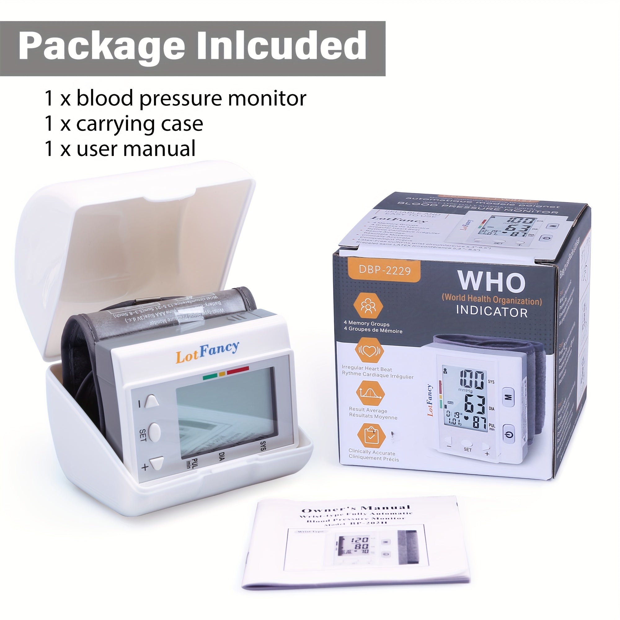 Wrist Blood Pressure Monitor, BP Cuff, Automatic Digital Blood Pressure Machine, BP Monitor, 5.3"-8.5", 4 Users, 120 Memory, Large Screen