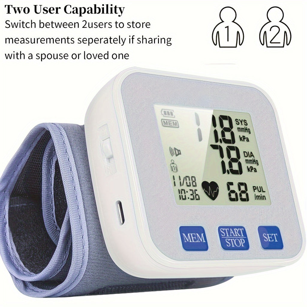 1pc CHANGKUN Rechargeable Automatic Wrist Blood Pressure Monitor - Digital Sphygmomanometer with Voice, Large LCD Display, Adjustable Cuff & USB Charging for Adults, Fitness Tracker | Sleek Wrist Device | Clear LCD Display, Blood Pressure Wrist Monitor
