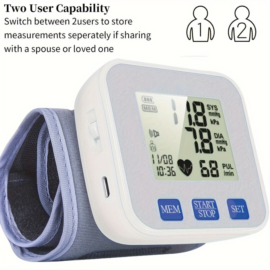 1pc CHANGKUN Rechargeable Automatic Wrist Blood Pressure Monitor - Digital Sphygmomanometer with Voice, Large LCD Display, Adjustable Cuff & USB Charging for Adults, Fitness Tracker | Sleek Wrist Device | Clear LCD Display, Blood Pressure Wrist Monitor