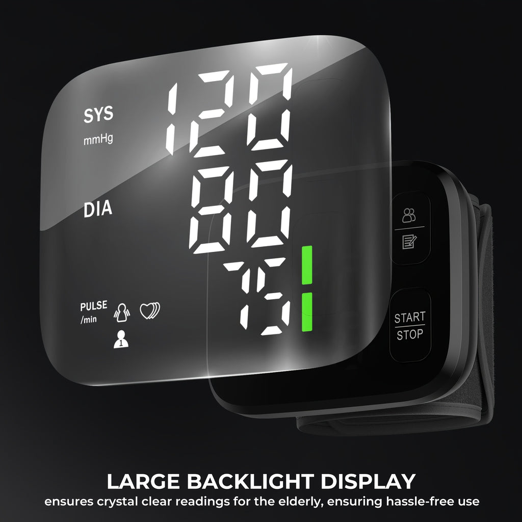 Blood Pressure Machine for Adults Portable Wrist Blood Pressure Monitor with LED Backlit Display, Dual User Memory (240 Readings), One-Touch Operation, Adjustable Cuff for Fits 4.9"-8.5", Battery Operated, Battery Not Included.