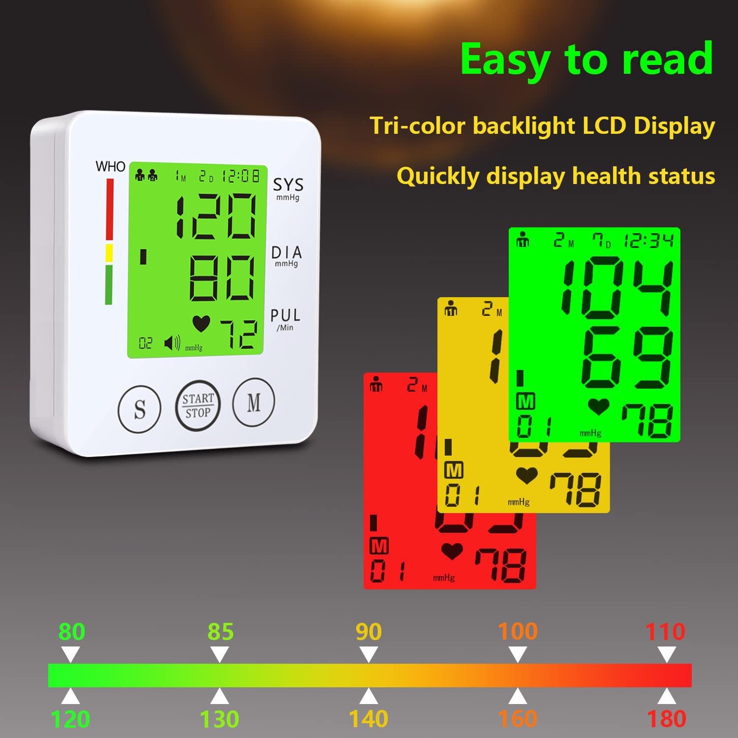 CHANG KUN Wrist Blood Pressure Monitor - Large LCD, Voice Broadcast, One-Button Operation, Heart Rate & BP Readings, Adjustable Cuff, Portable, AAA Powered, Irregular Heartbeat Reminder, 3-Color Backlight, Carrying Case Included