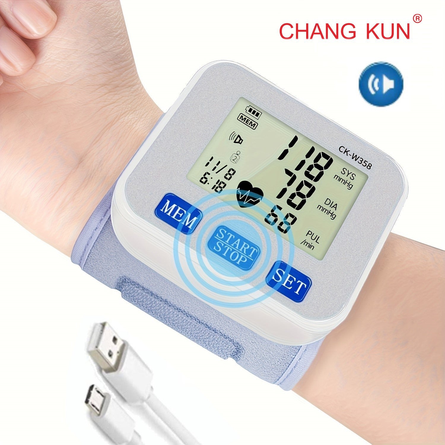 CHANGKUN Rechargeable Wrist Voice Monitor with Voice - Large LCD, Adjustable Cuff, Accurate Health Tracker for Home Use, Health Measurement|Digital Display|Rechargeable Battery, Health Tracker