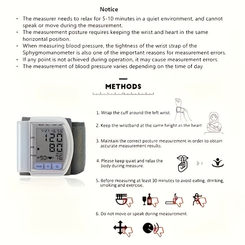 CHANG KUN Automatic Wrist Blood Pressure Monitor - Digital Sphygmomanometer, With Large LCD And Adjustable Cuff