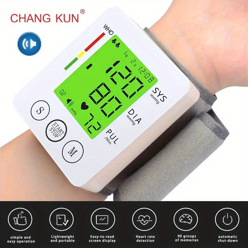 CHANG KUN Automatic Wrist Blood Pressure Monitor with Voice & Color Screen - Talking Blood Pressure Cuff, Large LCD Display, Adjustable Cuffs, Battery-Powered for Home Use, Includes Carrying Case, Blood Pressure Monitor, Medical Device, Modern Medical