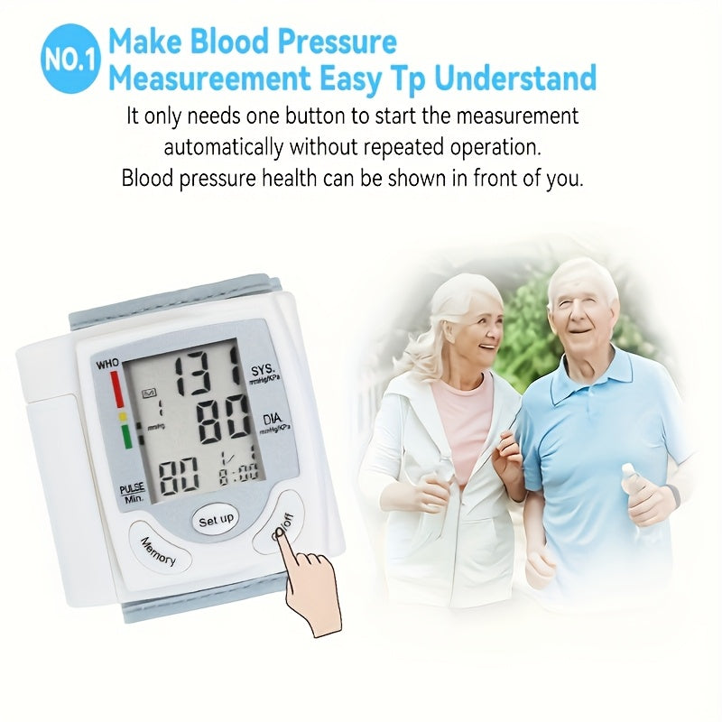 Automatic Wrist Blood Pressure Monitor with Large LCD Screen - Adjustable Cuff, Pulse Rate Detection, Irregular Heartbeat Alert, Battery-Powered (Batteries Not Included), Safe for Adults, 36V Or Lower, President's Day And Start Of School Season