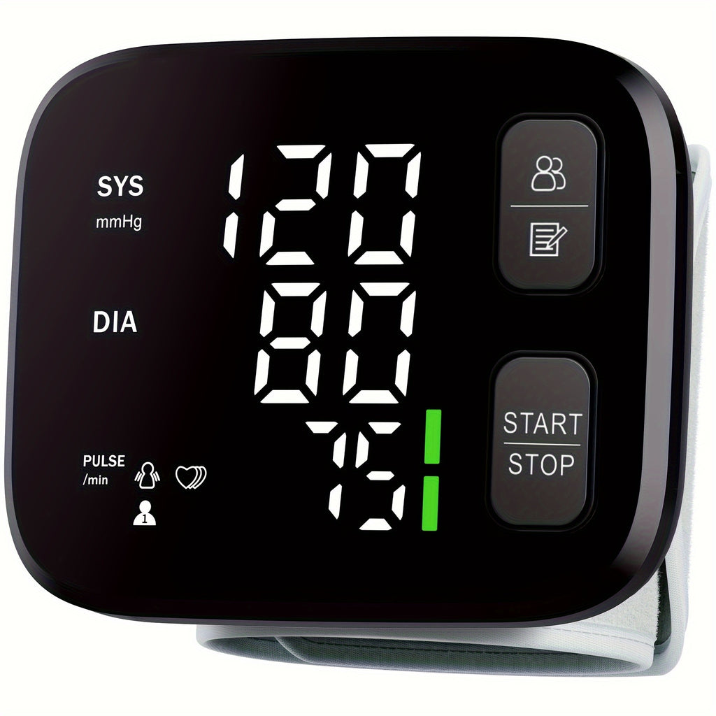 Blood Pressure Machine for Adults Portable Wrist Blood Pressure Monitor with LED Backlit Display, Dual User Memory (240 Readings), One-Touch Operation, Adjustable Cuff for Fits 4.9"-8.5", Battery Operated, Battery Not Included.