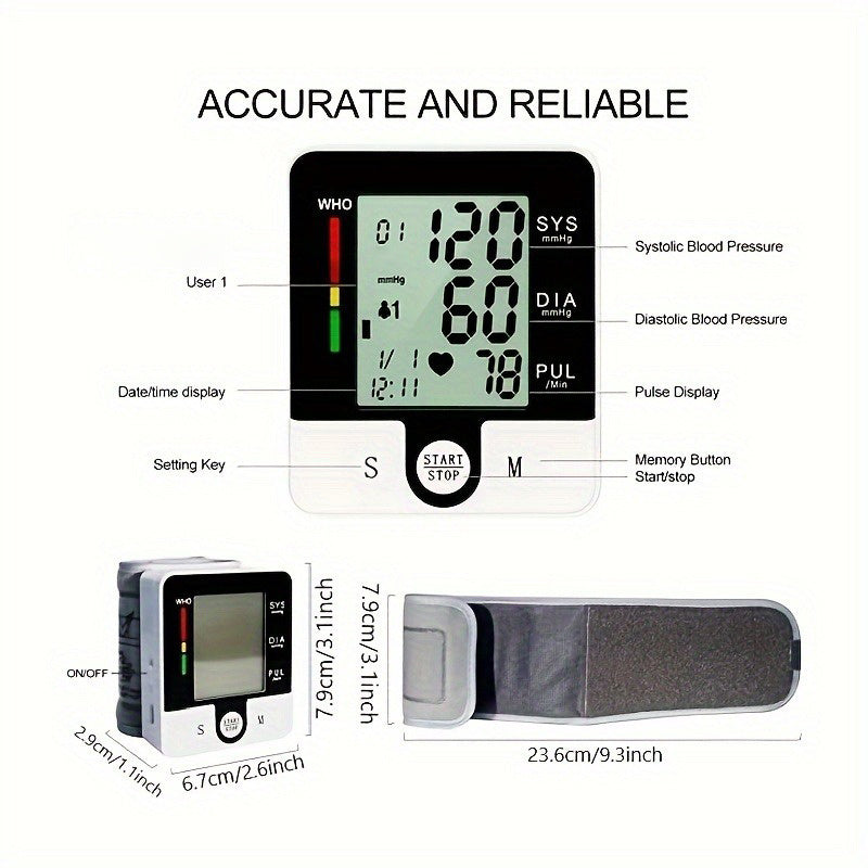 CHANGKUN Digital Wrist Blood Pressure Monitor for Adults - Automatic Sphygmomanometer with Heart Rate, Adjustable Cuff & Memory Storage (2 AAA Batteries Not Included), Medical Wrist Device | Userfriendly Design | Easy Button Interface, Blood Pressure