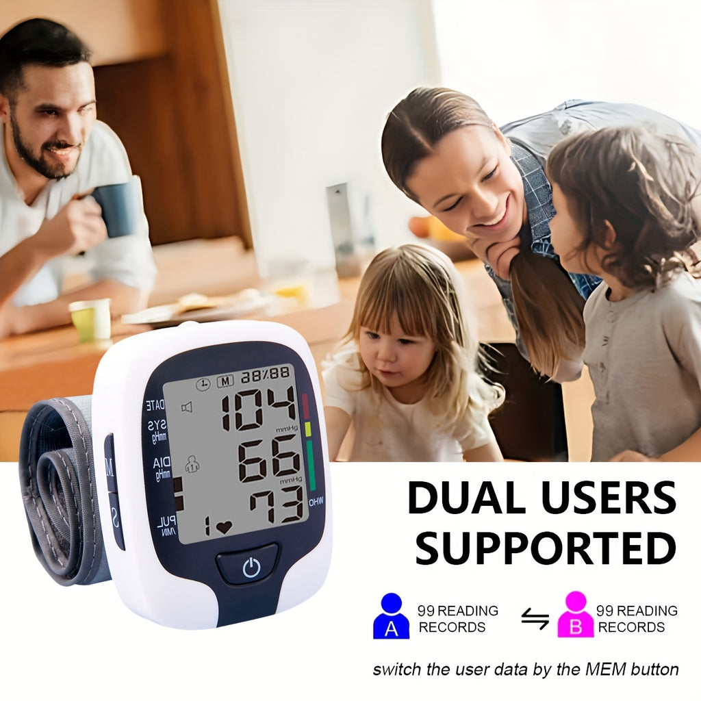 Easy-to-use Wrist Blood Pressure Monitor - LCD Display, Adjustable Cuffs, Arrhythmia And Hypertension Monitor, Clear Voice Broadcast And Easy-to-Read LCD Screen to Show Your Blood Pressure. Battery Powered (Battery Not Included)