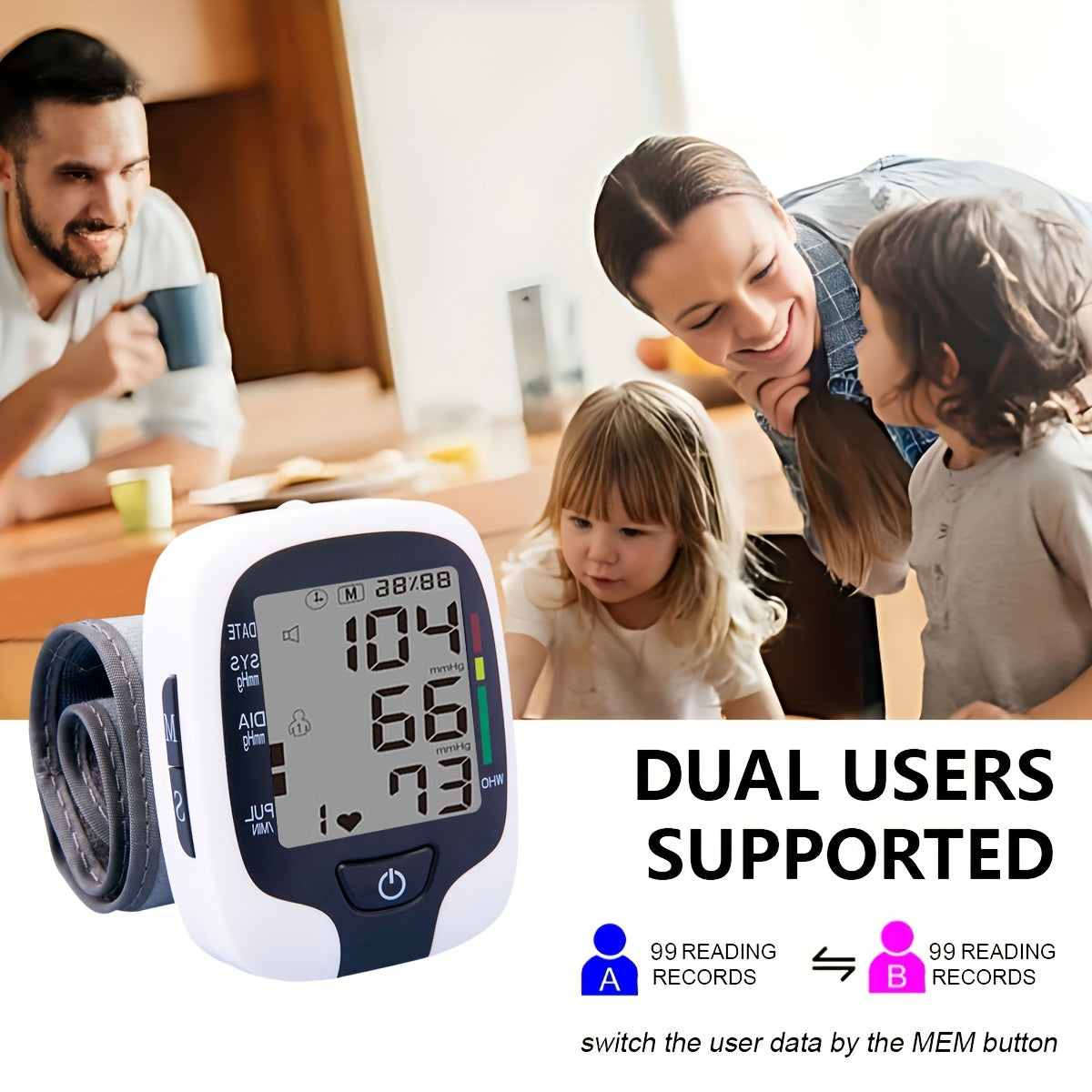 Easy-to-use Wrist Blood Pressure Monitor - LCD Display, Adjustable Cuffs, Arrhythmia And Hypertension Monitor, Clear Voice Broadcast And Easy-to-Read LCD Screen to Show Your Blood Pressure. Battery Powered (Battery Not Included)