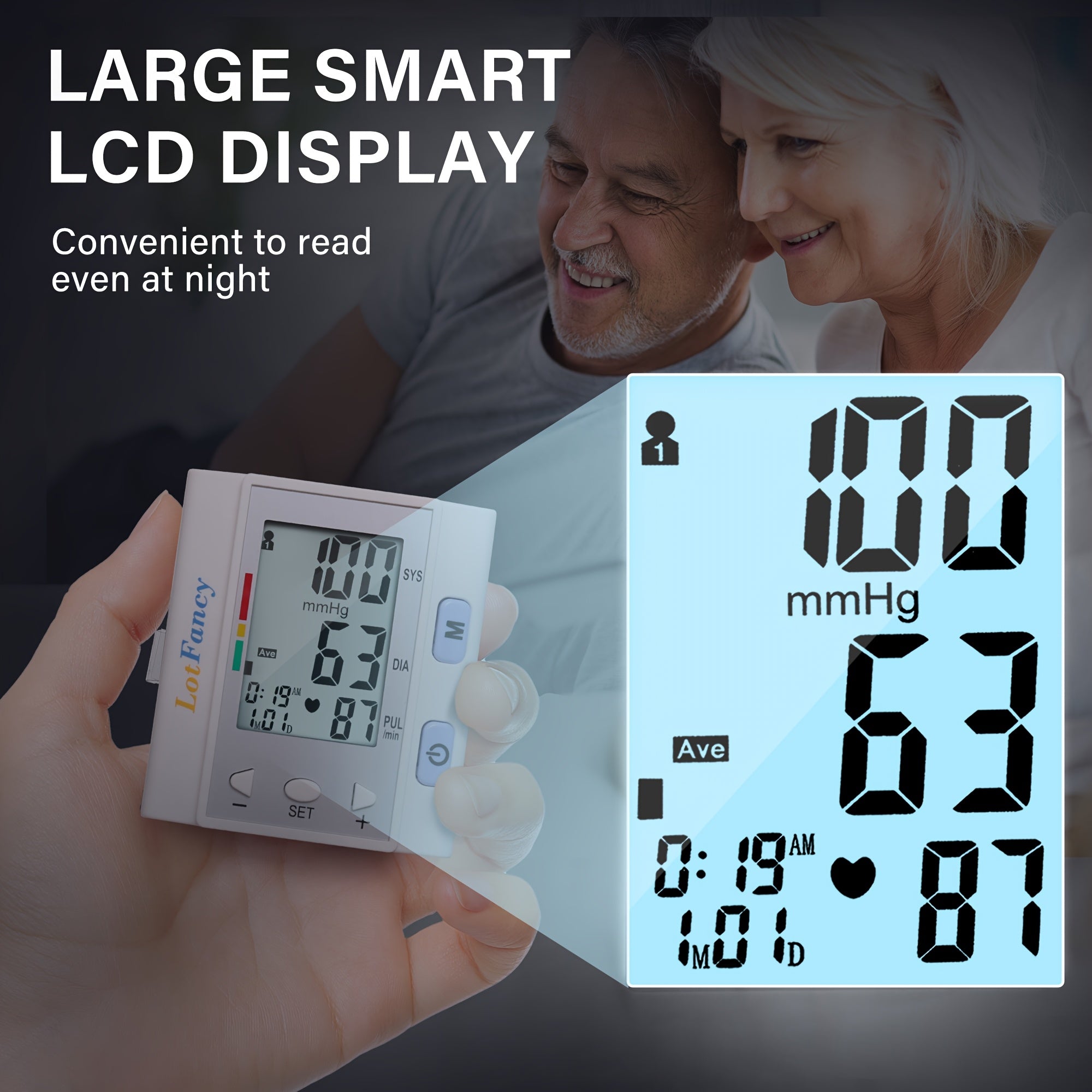 Wrist Blood Pressure Monitor, BP Cuff, Automatic Digital Blood Pressure Machine, BP Monitor, 5.3"-8.5", 4 Users, 120 Memory, Large Screen