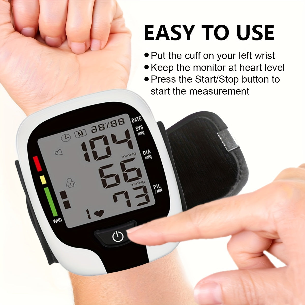 Easy-to-use Wrist Blood Pressure Monitor - LCD Display, Adjustable Cuffs, Arrhythmia And Hypertension Monitor, Clear Voice Broadcast And Easy-to-Read LCD Screen to Show Your Blood Pressure. Battery Powered (Battery Not Included)