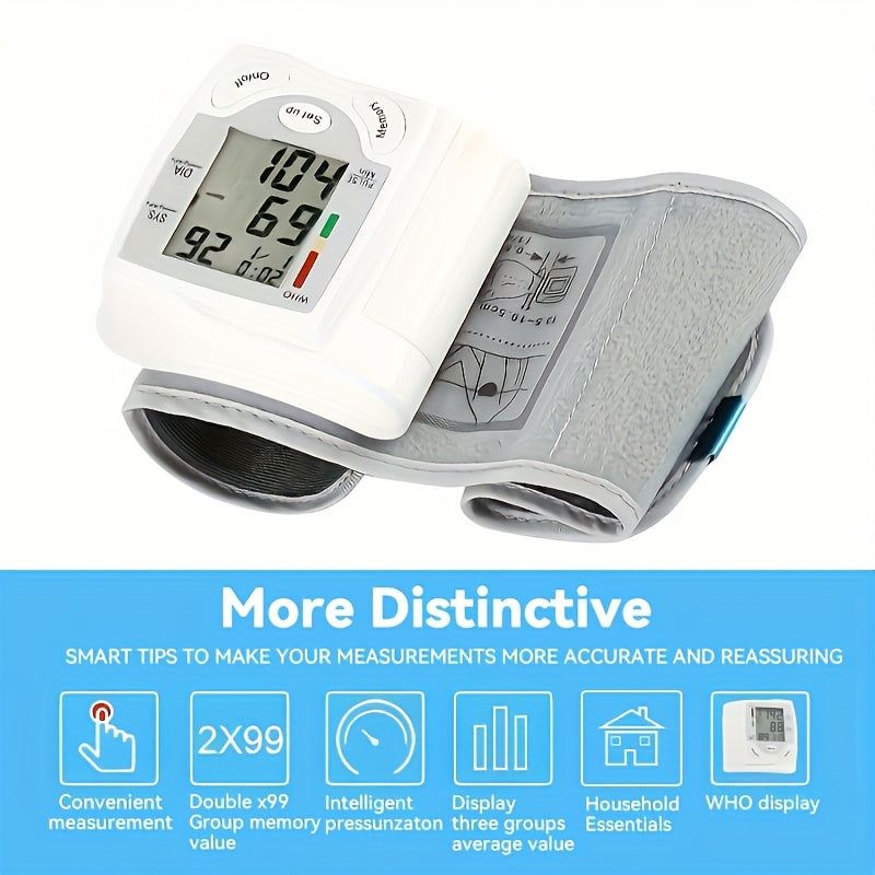 Automatic Wrist Blood Pressure Monitor with Large LCD Screen - Adjustable Cuff, Pulse Rate Detection, Irregular Heartbeat Alert, Battery-Powered (Batteries Not Included), Safe for Adults, 36V Or Lower, President's Day And Start Of School Season