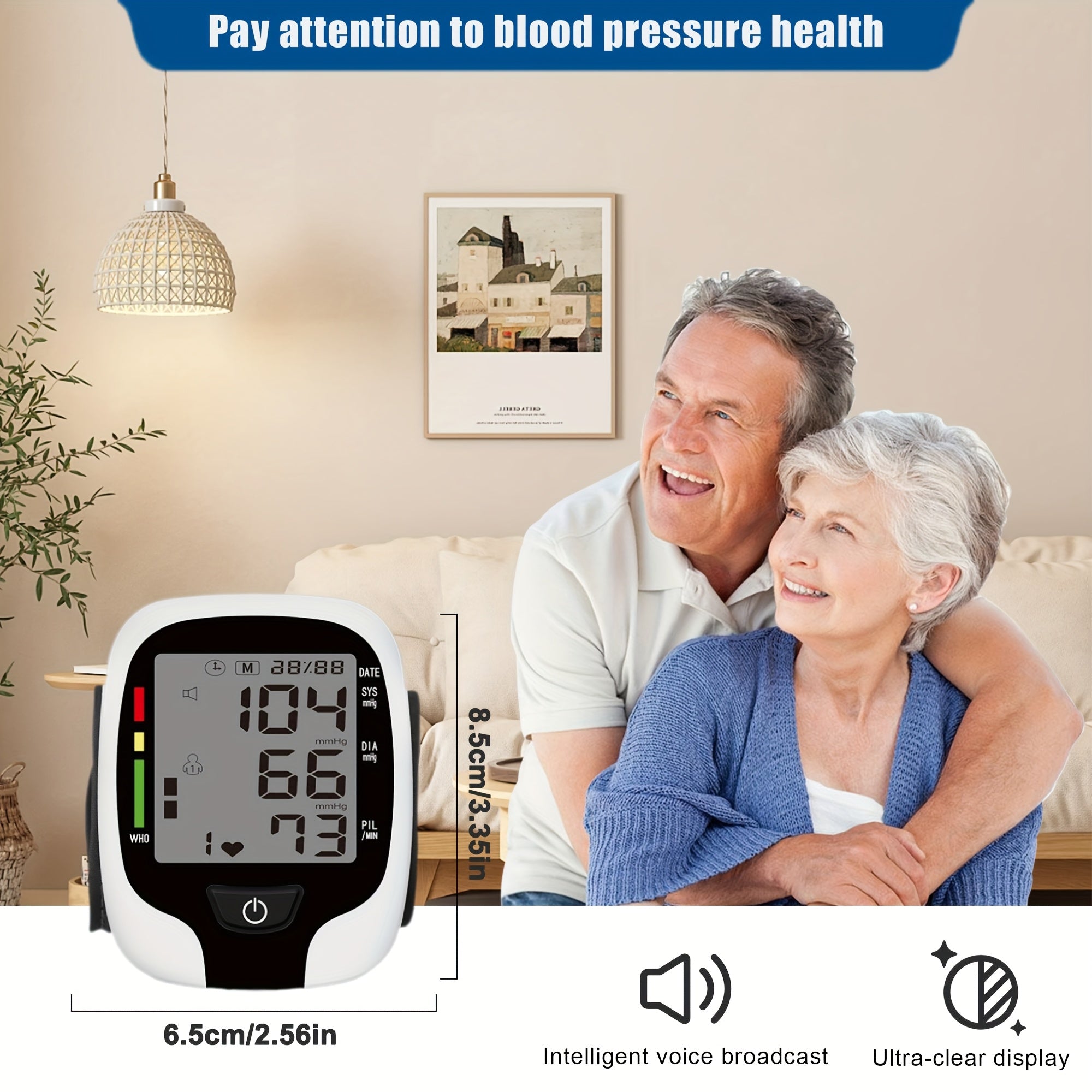 Easy-to-use Wrist Blood Pressure Monitor - LCD Display, Adjustable Cuffs, Arrhythmia And Hypertension Monitor, Clear Voice Broadcast And Easy-to-Read LCD Screen to Show Your Blood Pressure. Battery Powered (Battery Not Included)