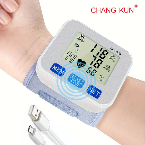 1pc CHANGKUN Rechargeable Automatic Wrist Blood Pressure Monitor - Digital Sphygmomanometer with Voice, Large LCD Display, Adjustable Cuff & USB Charging for Adults, Fitness Tracker | Sleek Wrist Device | Clear LCD Display, Blood Pressure Wrist Monitor