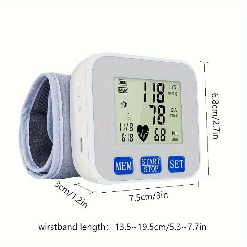 1pc CHANGKUN Rechargeable Automatic Wrist Blood Pressure Monitor - Digital Sphygmomanometer with Voice, Large LCD Display, Adjustable Cuff & USB Charging for Adults, Fitness Tracker | Sleek Wrist Device | Clear LCD Display, Blood Pressure Wrist Monitor