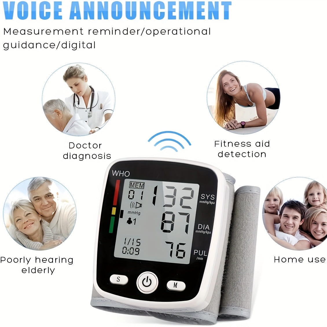 CHANG KUN Rechargeable Digital Wrist Blood Pressure Monitor with Voice Broadcast, Large LCD Display, Portable USB Charging, 198-Reading Memory Storage & Adjustable Cuff - FDA-Cleared for Home Health Monitoring, Blood Pressure Monitor Wrist Cuff Automatic,