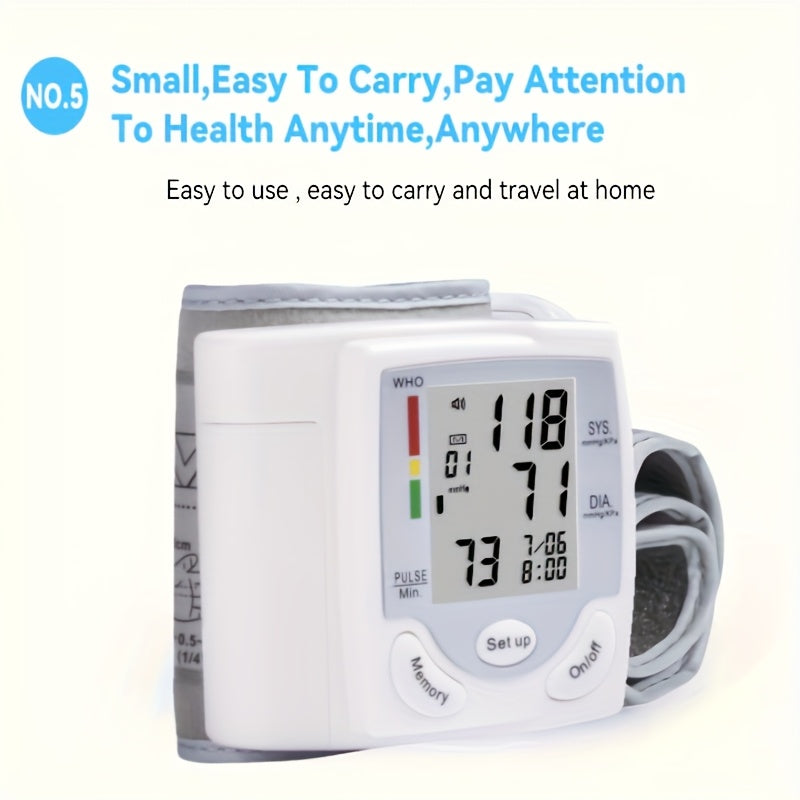 Automatic Wrist Blood Pressure Monitor with Large LCD Screen - Adjustable Cuff, Pulse Rate Detection, Irregular Heartbeat Alert, Battery-Powered (Batteries Not Included), Safe for Adults, 36V Or Lower, President's Day And Start Of School Season